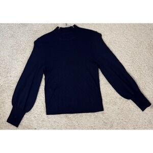 Maeve Anthropologie Womens Navy Mock Neck Balloon Sleeve Pullover Sweater Size L